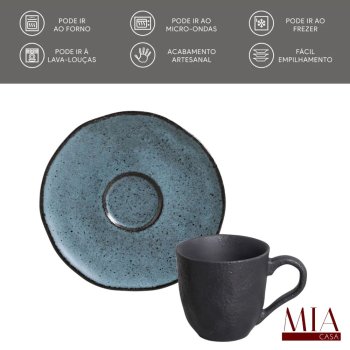 Conjunto Jogo com 6 Xícaras de Café com Pires 120ml Orgânico Stoneware Petroleum Porto Brasil