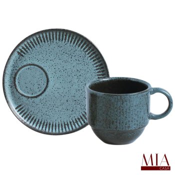 Xícara Empilhável c/ Pires 230ml Orgânico Stoneware Petroleum Porto Brasil