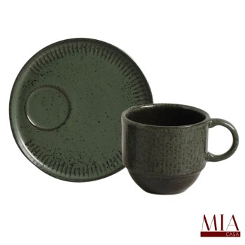 Xícara c/ Pires Empilhável 230ml Orgânico Stoneware Araúco/Greenery Porto Brasil