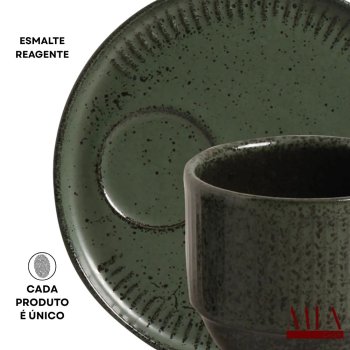 Xícara c/ Pires Empilhável 230ml Orgânico Stoneware Araúco/Greenery Porto Brasil