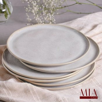 Conjunto Jogo 6 Pratos Rasos Bio Stoneware Latte Porto Brasil