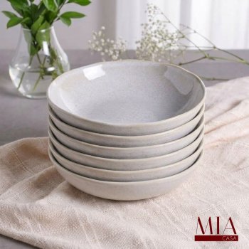 Conjunto Jogo 6 Pratos Fundos Bio Stoneware Latte Porto Brasil