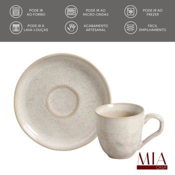 Conjunto Jogo 6 Xícaras de Café c/ Pires 120ml Bio Stoneware Latte Porto Brasil