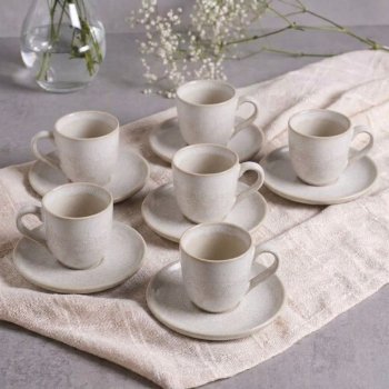 Conjunto Jogo 6 Xícaras de Chá c/ Pires 170ml Bio Stoneware Latte Porto Brasil