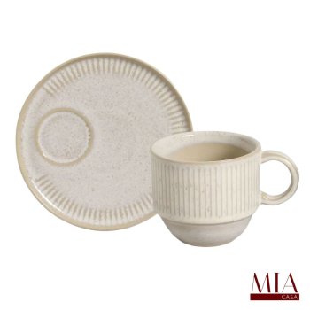 Xícara de Chá c/ Pires Empilhável 230ml Orgânico Stoneware Latte Orgânico Porto Brasil
