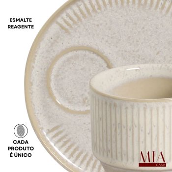 Xícara de Chá c/ Pires Empilhável 230ml Orgânico Stoneware Latte Orgânico Porto Brasil