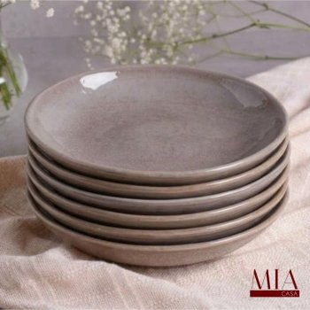 Conjunto Jogo 6 Pratos Fundos Orgânico Stoneware Shimeji Porto Brasil