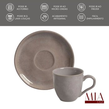 Conjunto Jogo 6 Xícaras de Chá c/ Pires 170ml Bio Stoneware Shimeji Porto Brasil