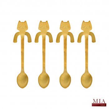Conjunto Cat com 4 Colheres para Chá em Inox - Dourado