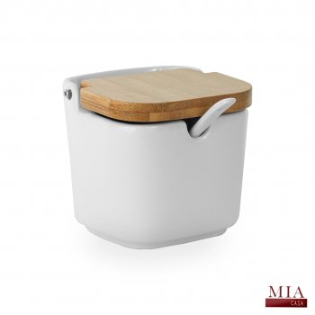 Saleiro para Mesa com Tampa bambu e Colher