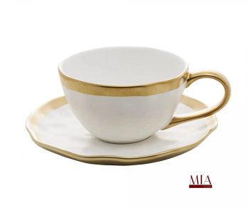 Xícara para Chá de Porcelana Dubai Branco e Dourado 200ml
