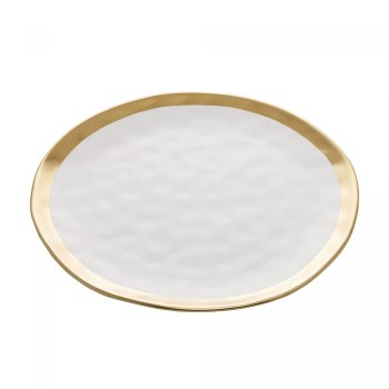 Prato Raso porcelana  Dubai Branco e dourado 25cm