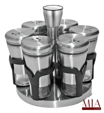 Porta Condimentos Giratório Inox com 6 Potes