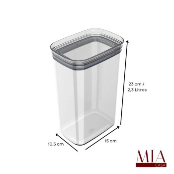 Pote Hermético Acrílico PS Transparente 2,3 Litros Ou Block com Tampa Transparente e Anel de Silicone Porta Mantimentos para Granola e Cereais