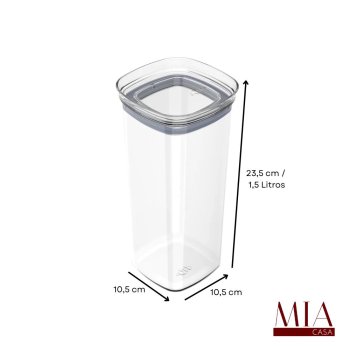 Pote Hermético Acrílico PS Transparente 1,5 Litro Ou Block com Tampa Transparente e Anel de Silicone Porta Mantimentos para Biscoitos e Torradoras