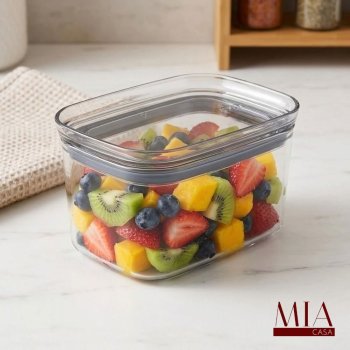 Pote Hermético Acrílico PS Transparente 650ml Ou Block com Tampa Transparente e Anel de Silicone Porta Frutas e Temperos