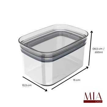 Pote Hermético Acrílico PS Transparente 650ml Ou Block com Tampa Transparente e Anel de Silicone Porta Frutas e Temperos
