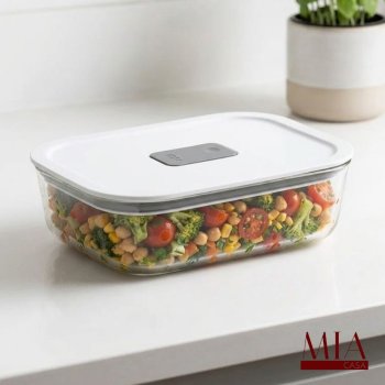 Pote Hermético de Vidro 850ml Ou com Válvula de Respiro e Anel de Silicone Marmiteira para Micro-ondas e Geladeira